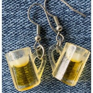 Mini Beer Mug Dangle Earrings Novelty Bar Pub Brewery Drinking Fun Jewelry